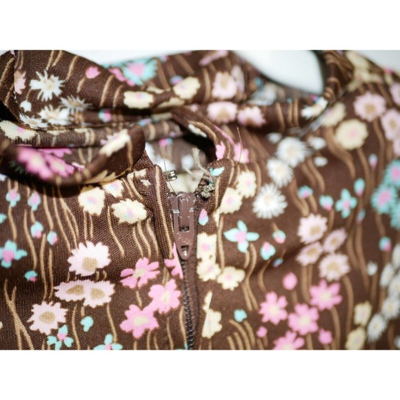 Liz Roberts Womens Brown Floral Blouse Shirt Top Boho Stylish Zip Size 10 - Picture 10 of 13